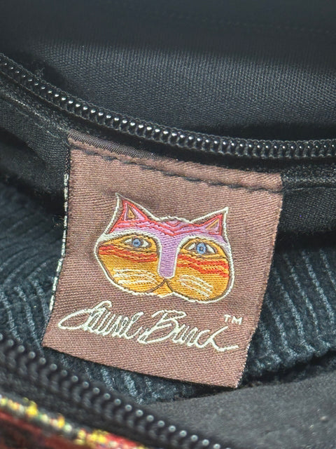 Vintage 90s Laurel Burch  Whimsical Multicolor Cat Tapestry Bag