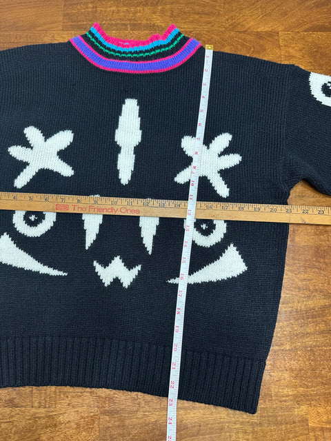 Vintage 90s Gitano Black Neon Abstract 'Face' Sweater (S/M)