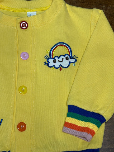 'Happy Mom Day' Yellow Rainbow Embroidered Sweater (Kids 'L'; ~5)