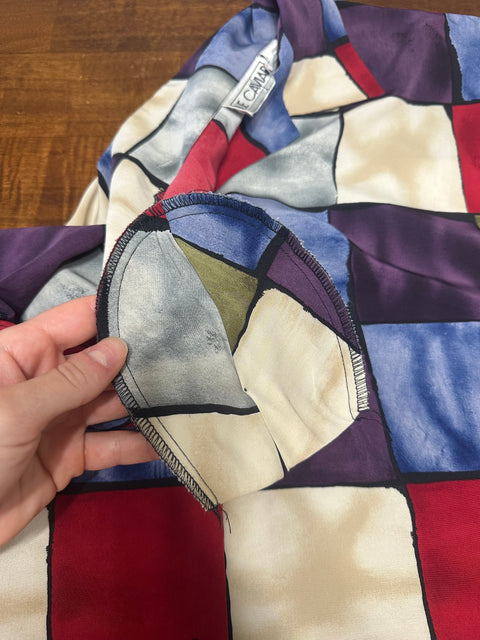 Vintage Multicolored Stained Glass Checker Pattern Blouse (M/L)