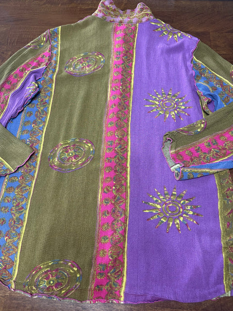 Vintage 'Silhouettes' Multicolor Rayon Button-Up Blouse (~M/L)