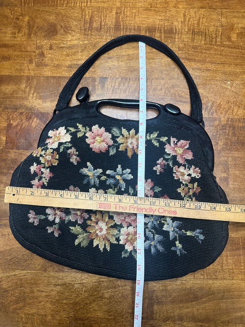 Vintage 50s/60s Needlepoint Floral Handbag
