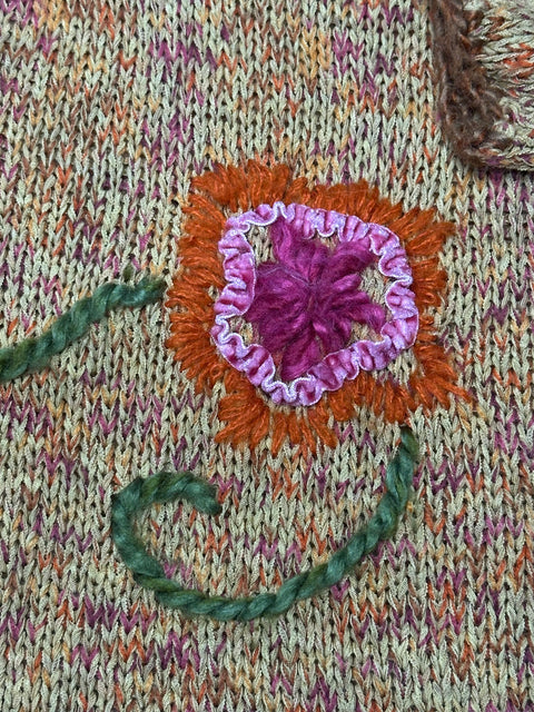 Y2K Whimsical Embroidered Flower Knit Sweater (S/M)