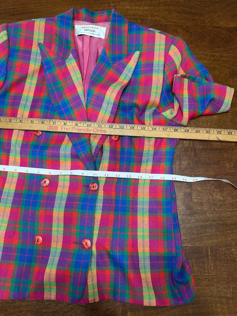 Vintage 80s Bright Rainbow Plaid Short Sleeve Blazer (8)