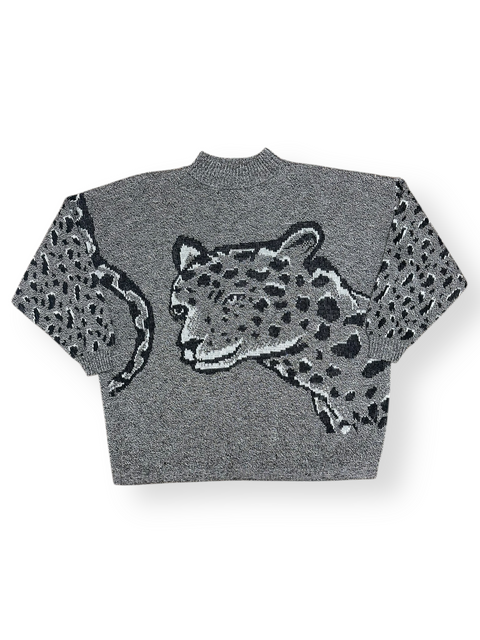 Vintage 90s Forelli Gray Leopard Graphic Knit Sweater (L/XL)