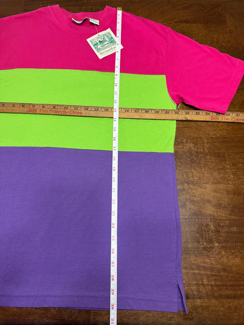 Vintage 80s Neon Pink Green Purple Colorblock Souvenir Tee (M)
