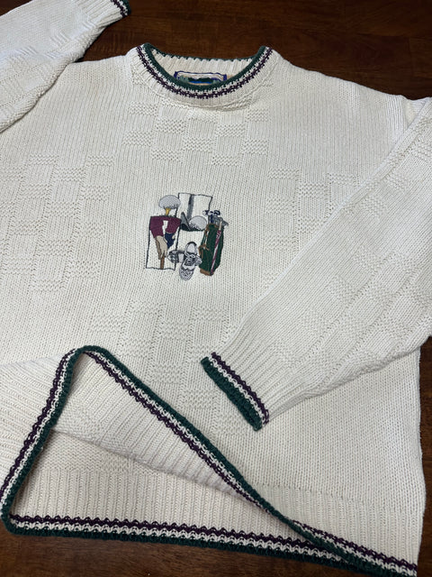 Vintage 90s Textured Knit Dad Golf Embroidered Sweater (~M)