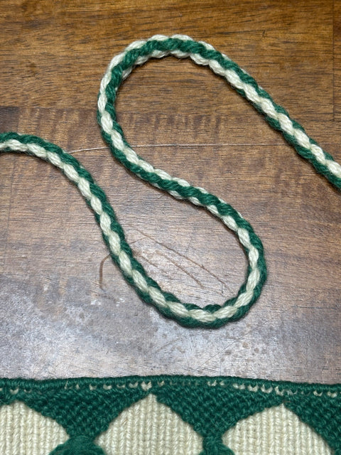 Vintage 60s/70s Green Woven Folk Art Tassel Trim Tote Bag