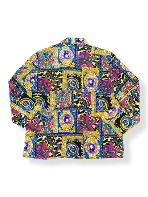 Vintage 80s Multicolor Baroque Royal Portrait Print Blouse (S)