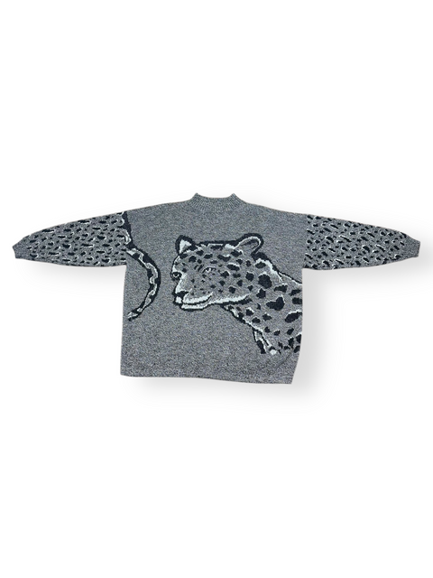 Vintage 90s Forelli Gray Leopard Graphic Knit Sweater (L/XL)