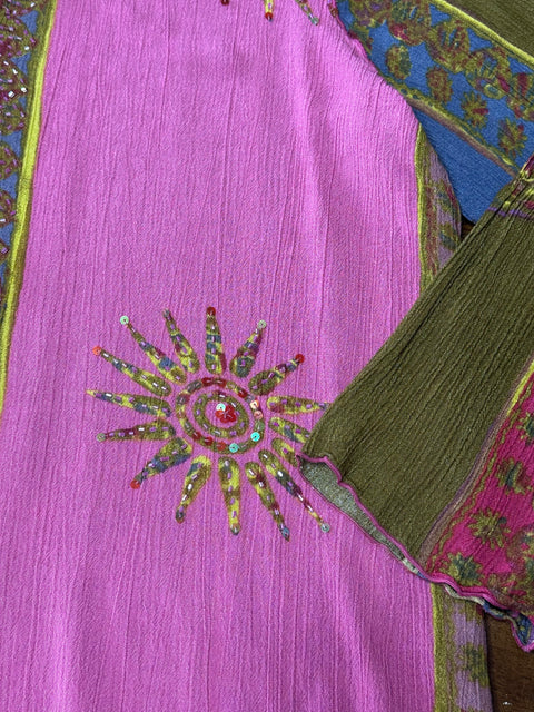 Vintage 'Silhouettes' Multicolor Rayon Button-Up Blouse (~M/L)