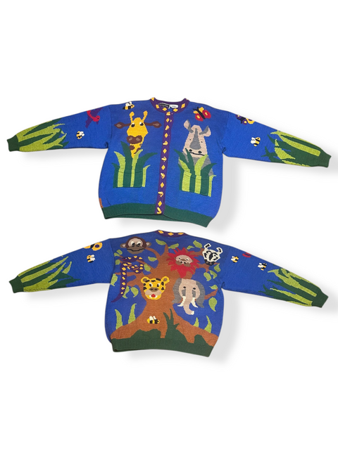 Vintage Wild Jungle Safari Animals Knit Zoo Sweater (3; S/M)