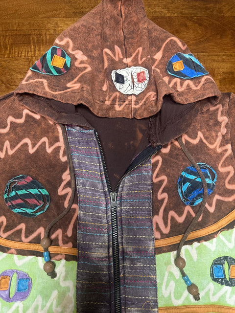 Vintage Y2K Boho Patchwork Zip Hoodie (M/L)
