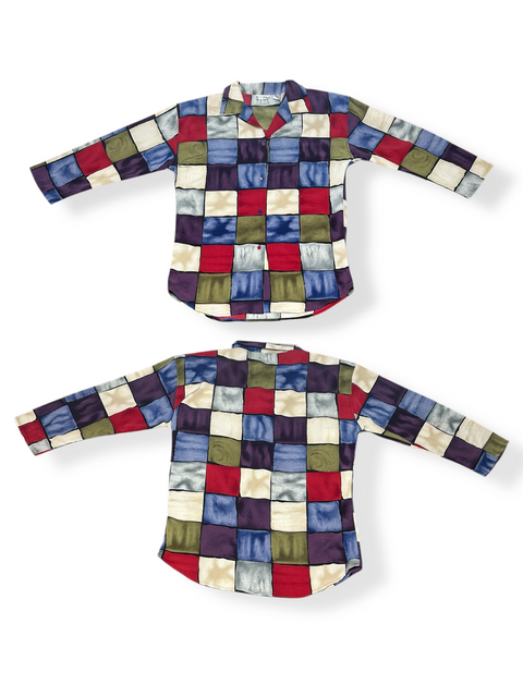 Vintage Multicolored Stained Glass Checker Pattern Blouse (M/L)