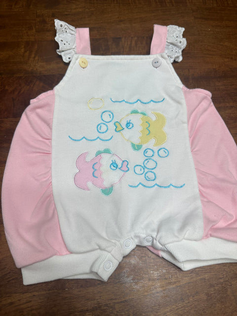 Vintage 90s Pink Embroidered Fish Onesie (6/9 Months)