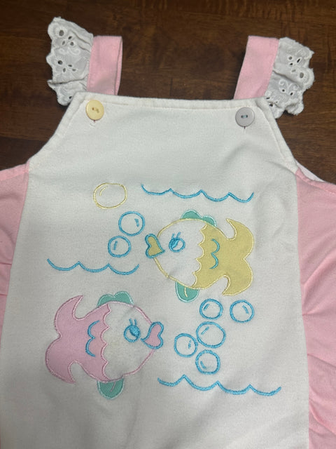 Vintage 90s Pink Embroidered Fish Onesie (6/9 Months)
