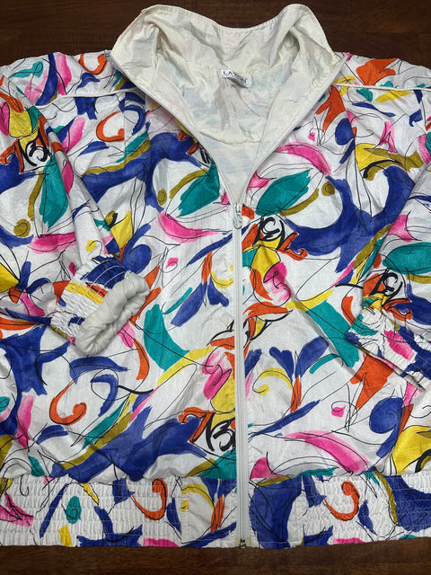 Vintage 80s/90s Lavon Retro Multicolor Scribble Pattern Windbreaker (~XL)