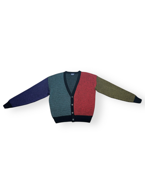 Vintage 90s Retro Colorblock Checkered Cardigan Sweater (M/L)