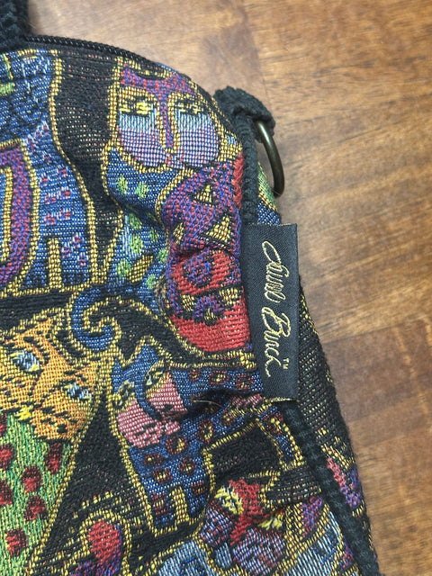 Vintage 90s Laurel Burch  Whimsical Multicolor Cat Tapestry Bag