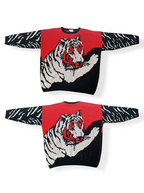 Vintage 80s Red Black Tiger Statement Sweater (L/XL)
