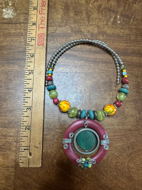Colorful Artsy Wrap-Style Boho Pendant Choker Necklace