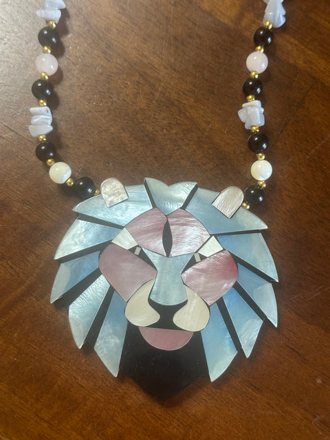 Lee Sands Mother of Pearl Lion Pendant Necklace