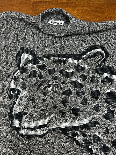 Vintage 90s Forelli Gray Leopard Graphic Knit Sweater (L/XL)
