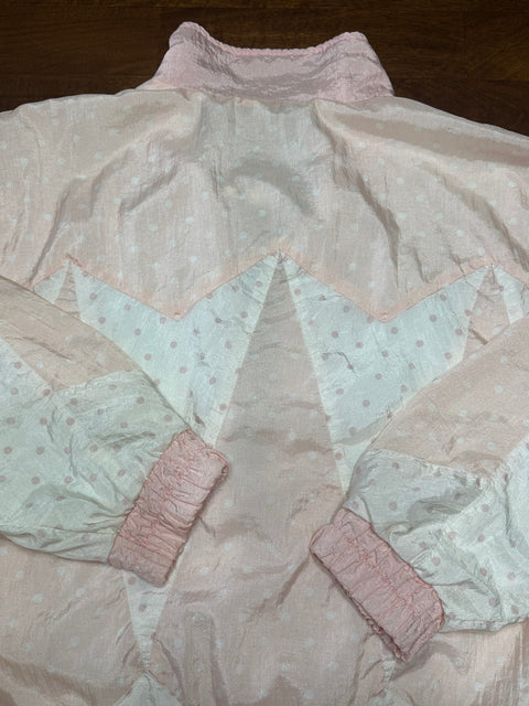 Vintage 80s Pink Pastel Polka Dot Patchwork Windbreaker (L)