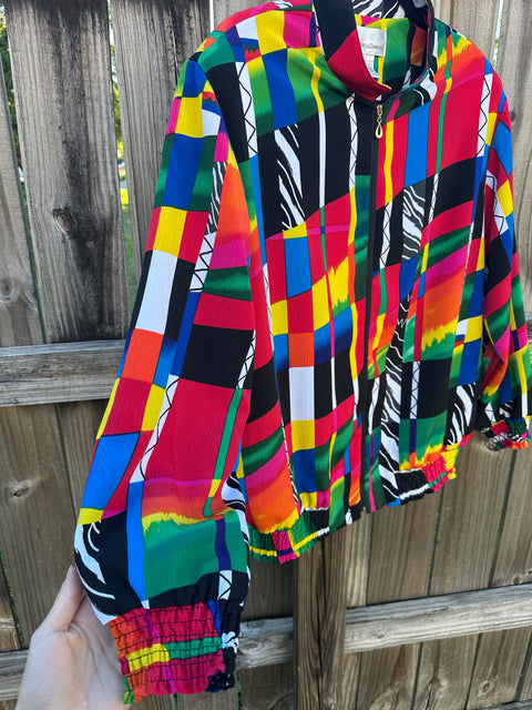 Vintage Drapers & Damons Rainbow Abstract Patterned Windbreaker Jacket ('L')
