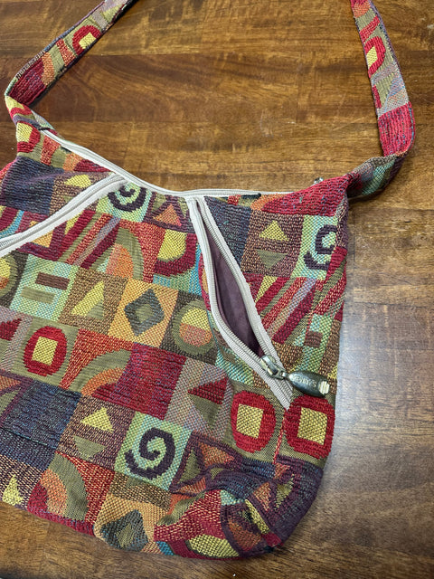Vintage 90s Rainbow Geometric Carpet Tapestry Purse