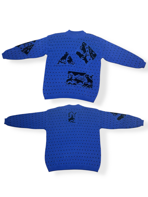 Vintage 80s/90s Royal Blue Animal Wilderness Scenes Sweater (M)