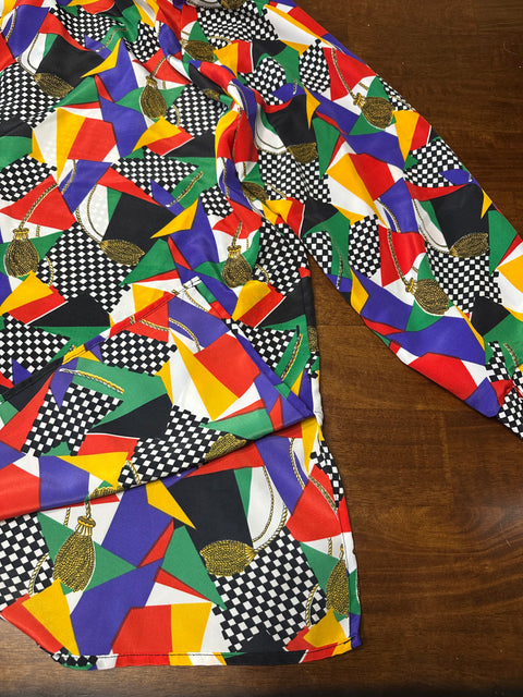 Vintage 80s Rainbow Novelty Patterned Button-Up Blouse ('24W')