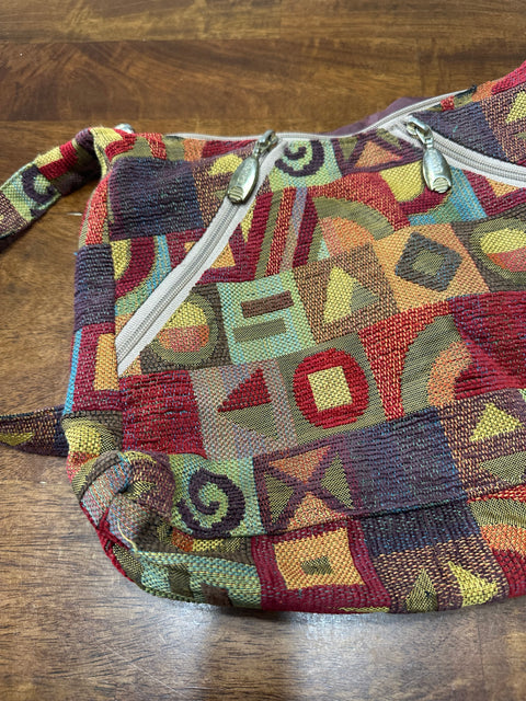 Vintage 90s Rainbow Geometric Carpet Tapestry Purse