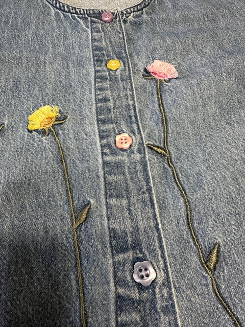 Vintage 90s Denim Floral Button-Up Shirt ('L')