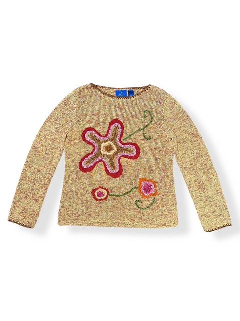 Y2K Whimsical Embroidered Flower Knit Sweater (S/M)