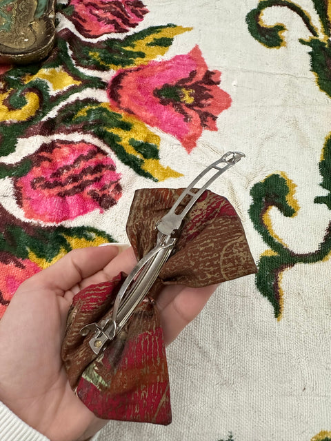 Vintage 80s Neutral Earth Tone Hair Bow Clip