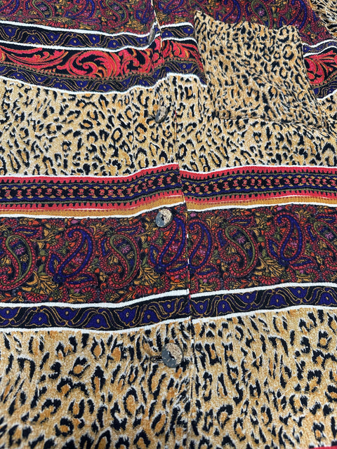 Vintage 80s Rayon Abstract Cheetah Print Button-Up ('8')