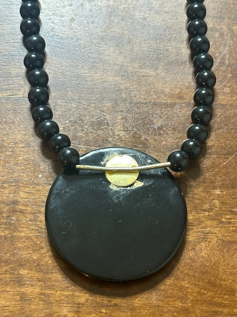 Vintage 80s Black Modernist Colorful Dot Pendant Statement Necklace