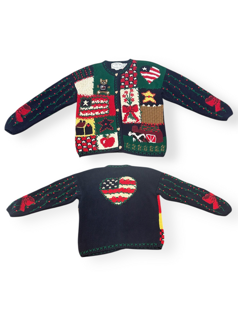 Vintage 90s Eagle's Eye Teddy Bear Americana Knit Cardigan (M)