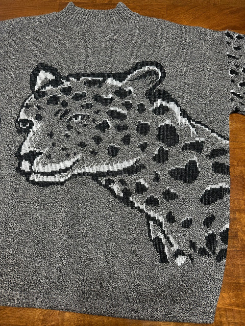Vintage 90s Forelli Gray Leopard Graphic Knit Sweater (L/XL)