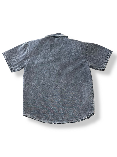 Vintage 80s Grey Acid Wash Studded Rhinestone Denim Shirt (M)