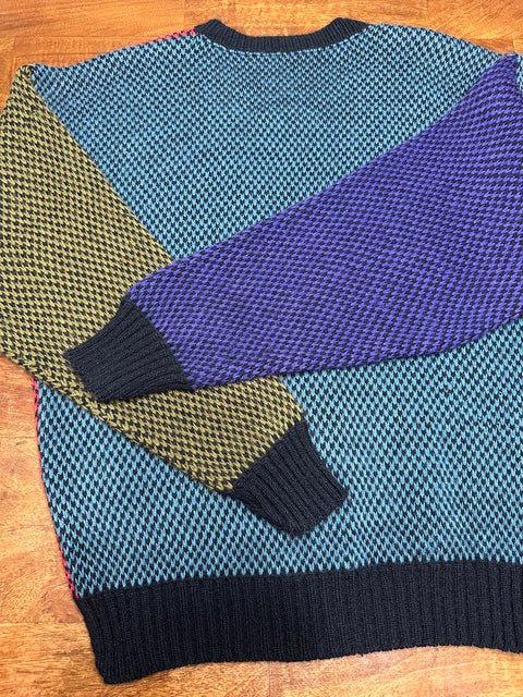 Vintage 90s Retro Colorblock Checkered Cardigan Sweater (M/L)
