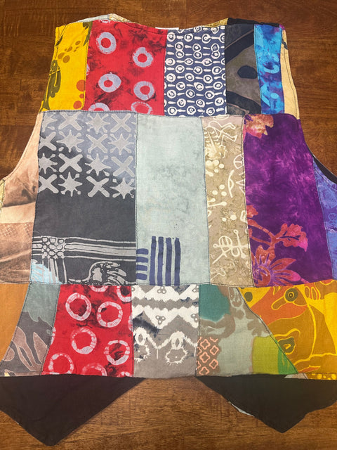 Vintage Colorful Boho Patchwork Dyed Vest (~M)