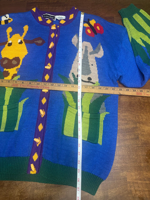 Vintage Wild Jungle Safari Animals Knit Zoo Sweater (3; S/M)