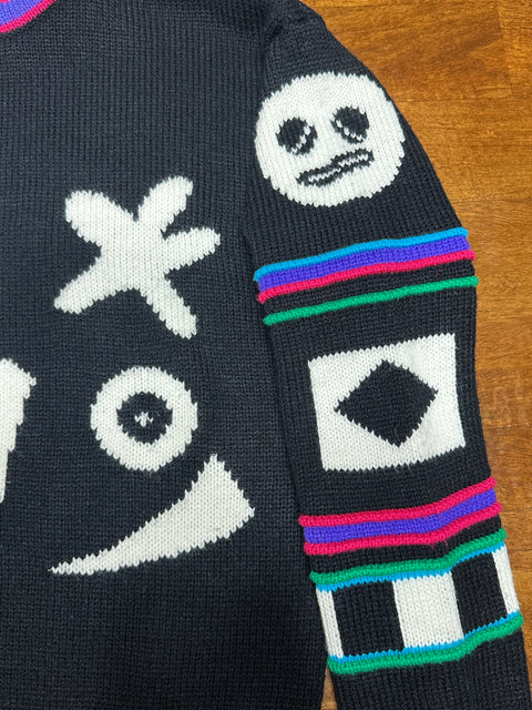 Vintage 90s Gitano Black Neon Abstract 'Face' Sweater (S/M)