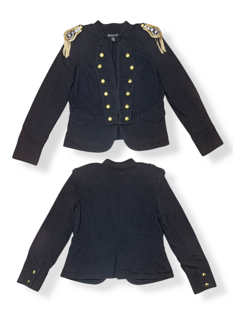 Vintage Black Military-Style Jacket with Gold Button Fringe Details (S/M)