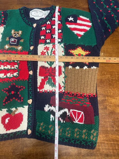 Vintage 90s Eagle's Eye Teddy Bear Americana Knit Cardigan (M)