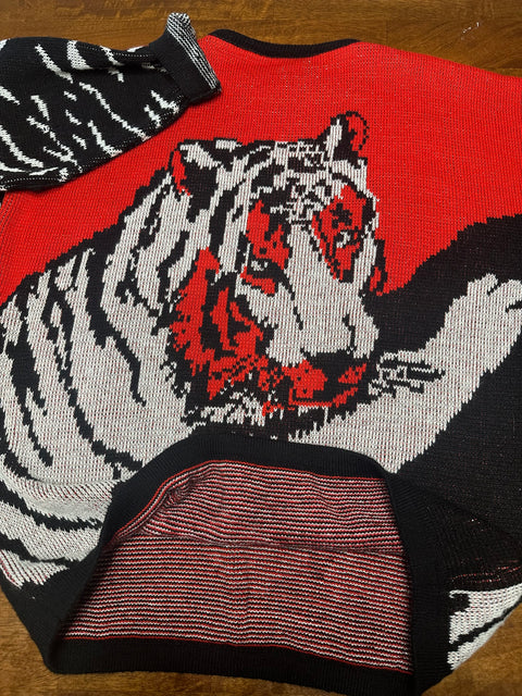 Vintage 80s Red Black Tiger Statement Sweater (L/XL)