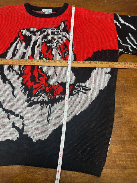 Vintage 80s Red Black Tiger Statement Sweater (L/XL)