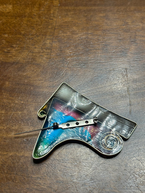 Vintage Abstract Piano Brooch w/ Mixed Media Detail